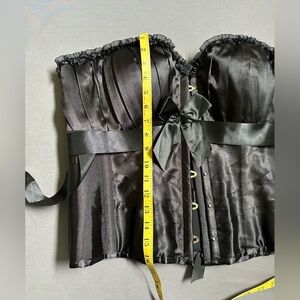Black satin overbust corset with ribbon bow detail